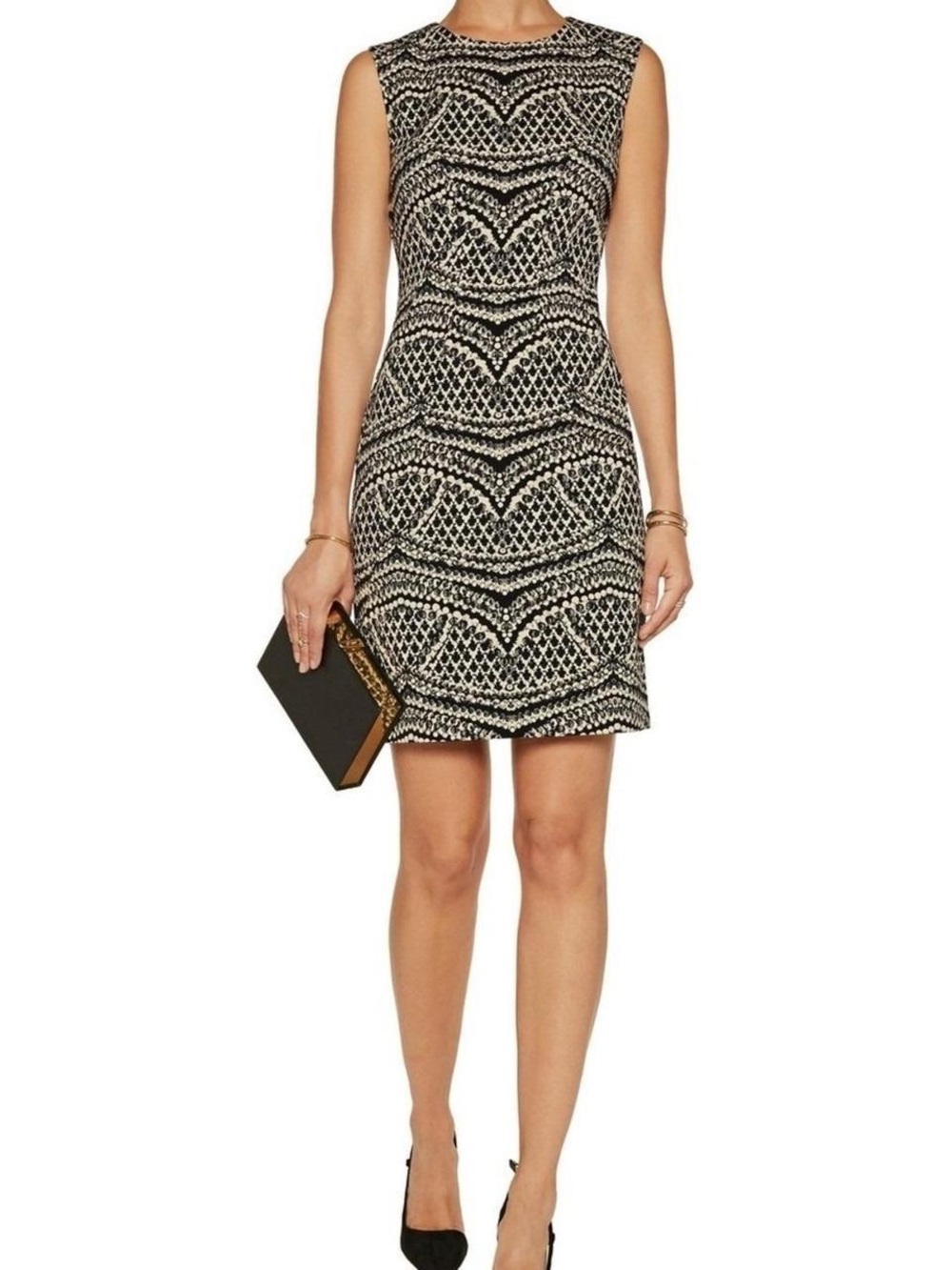 Diane Von Furstenberg Black & White Sleeveless Midi Sheath Dress - Picture 1 of 4